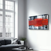 Red Thick Line | Glass Wall Art - Artdesigna