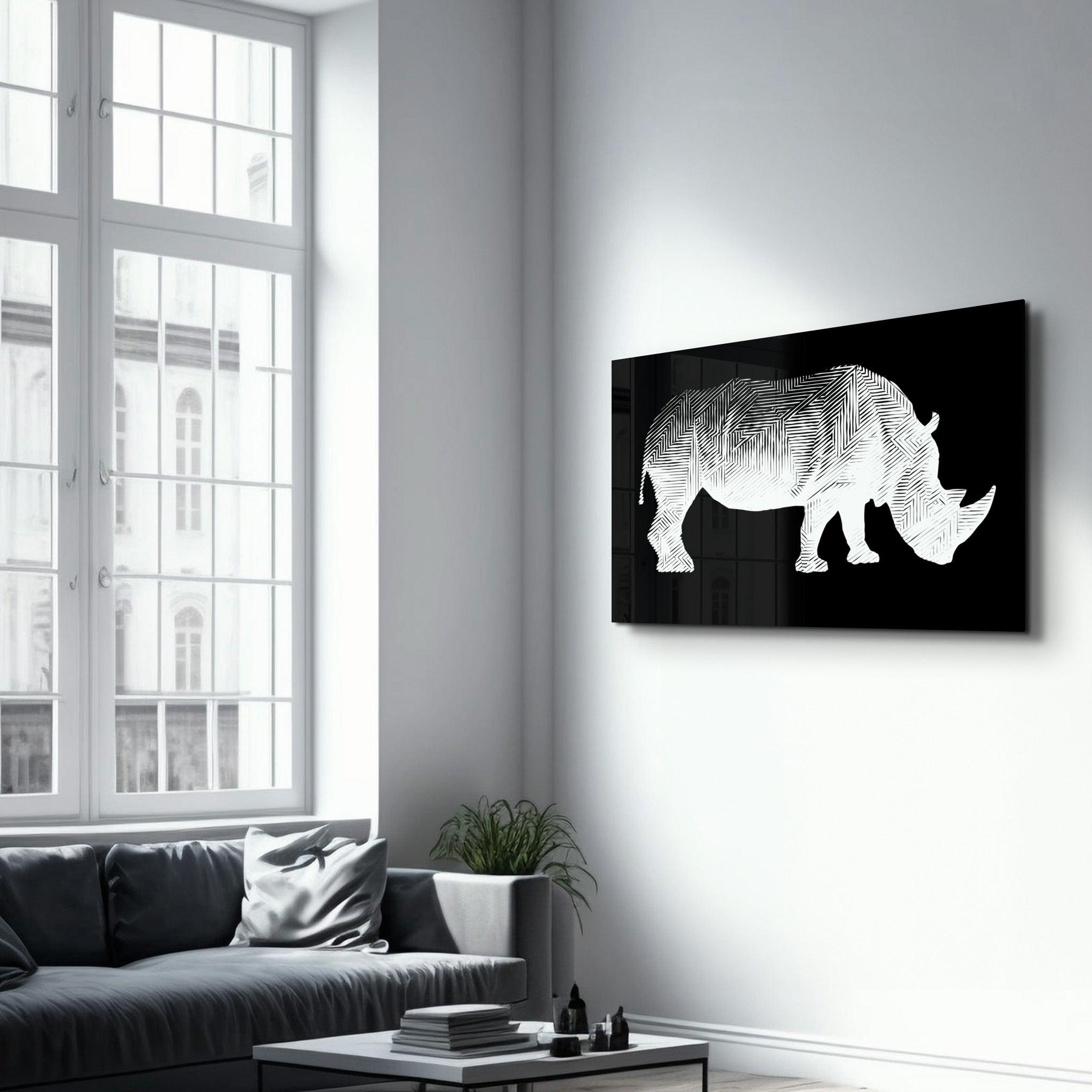 Rhino Black | Glass Wall Art - Artdesigna