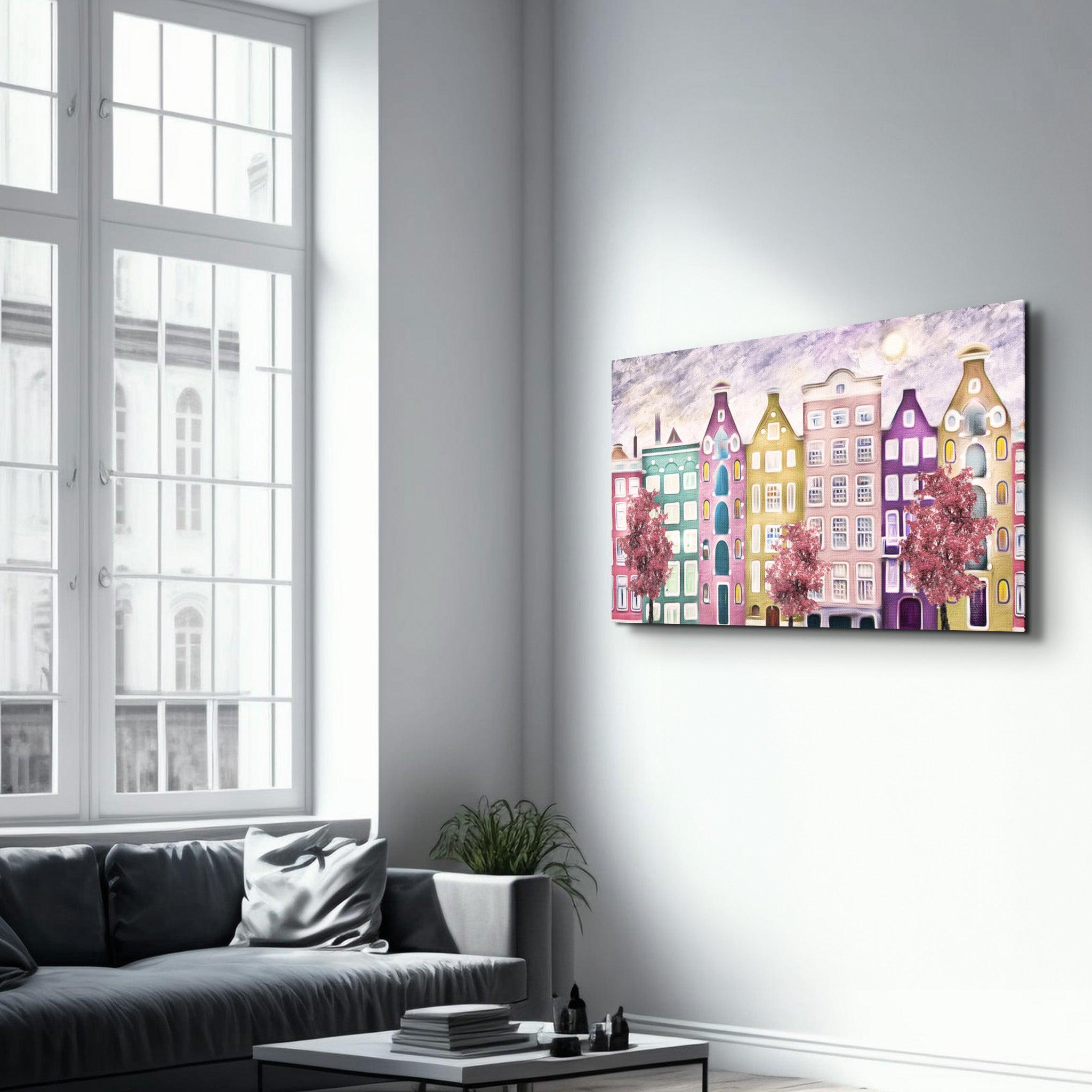 Charming City Blooms | Glass Wall Art - Artdesigna