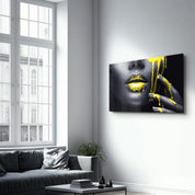 Yellow Lips V2 | Glass Wall Art - Artdesigna