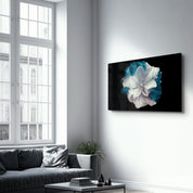 Flower with Blue Leaves | Glass Wall Art - Artdesigna