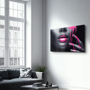 Pink Lips V2 | Glass Wall Art - Artdesigna