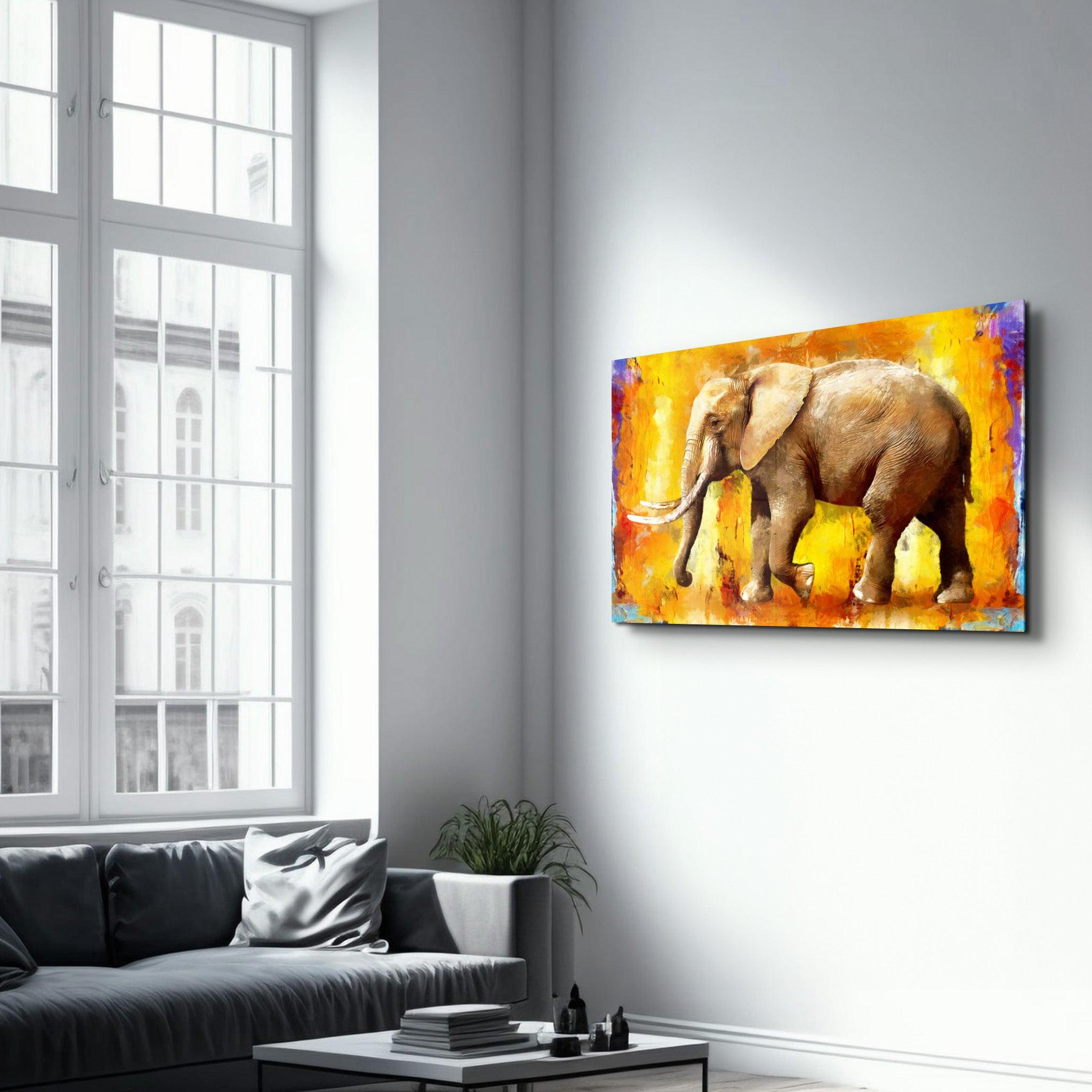 Elephant Yellow | Glass Wall Art - Artdesigna