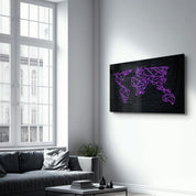 Purple World Map | Glass Wall Art - Artdesigna