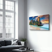 Boat on the Beach - Far East | Glass Wall Art - Artdesigna