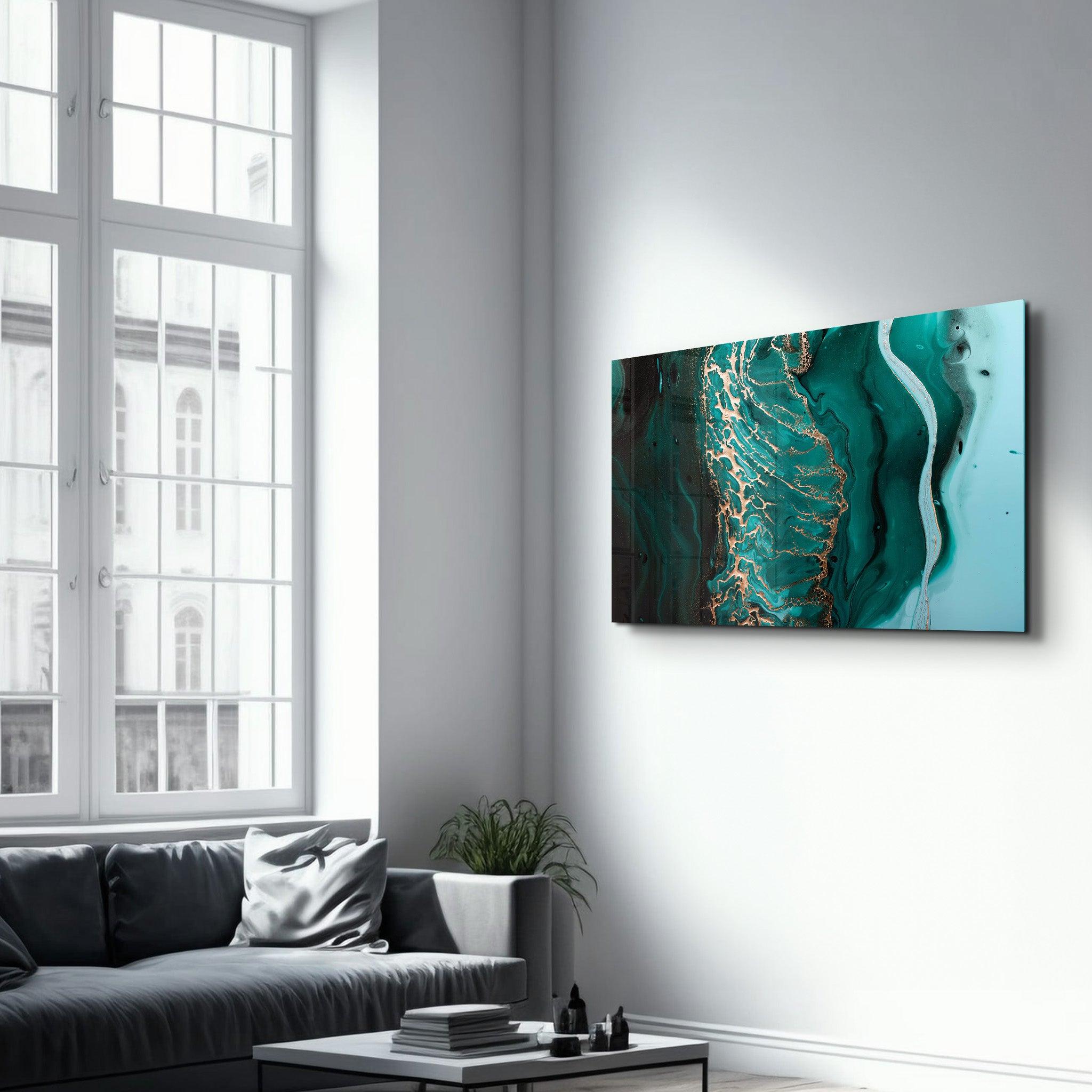 Marble Collection H26 - Ocean | Glass Wall Art - Artdesigna