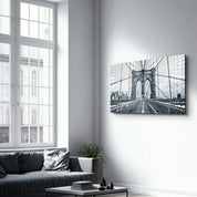 Brooklyn Bridge Retro Gray | Glass Wall Art - Artdesigna