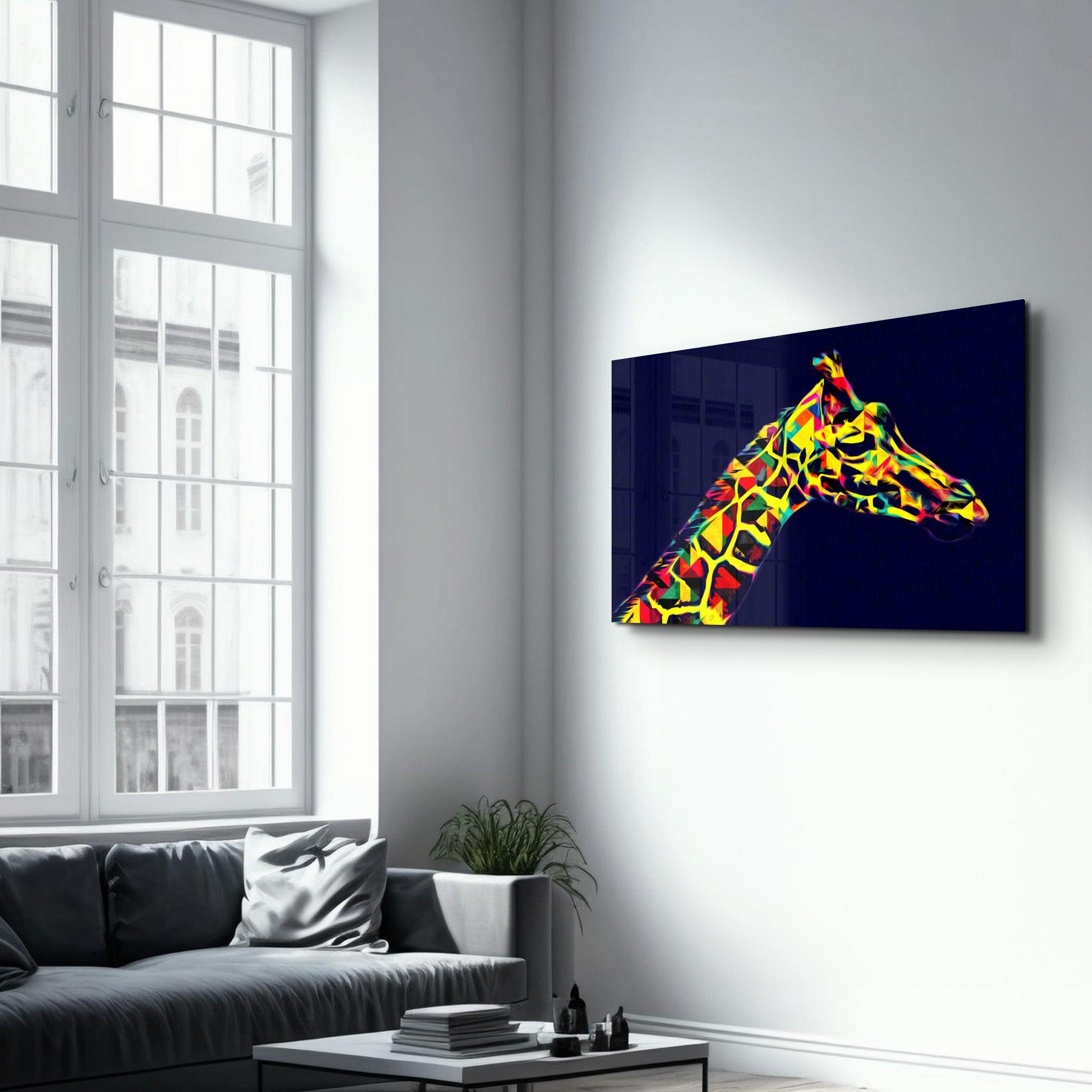 Colormix Giraffe | Glass Wall Art - Artdesigna