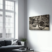 Old Wheel Cart | Glass Wall Art - Artdesigna