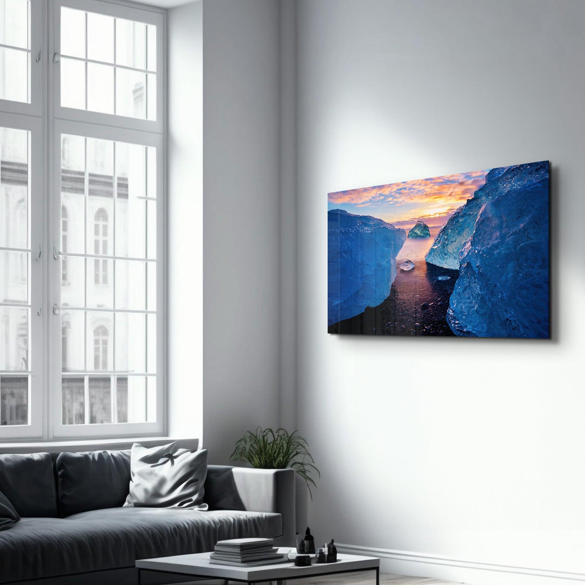 Between the Glaciers | Glass Wall Art - Artdesigna