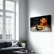 Cigar, Whiskey, Ice | Glass Wall Art - Artdesigna