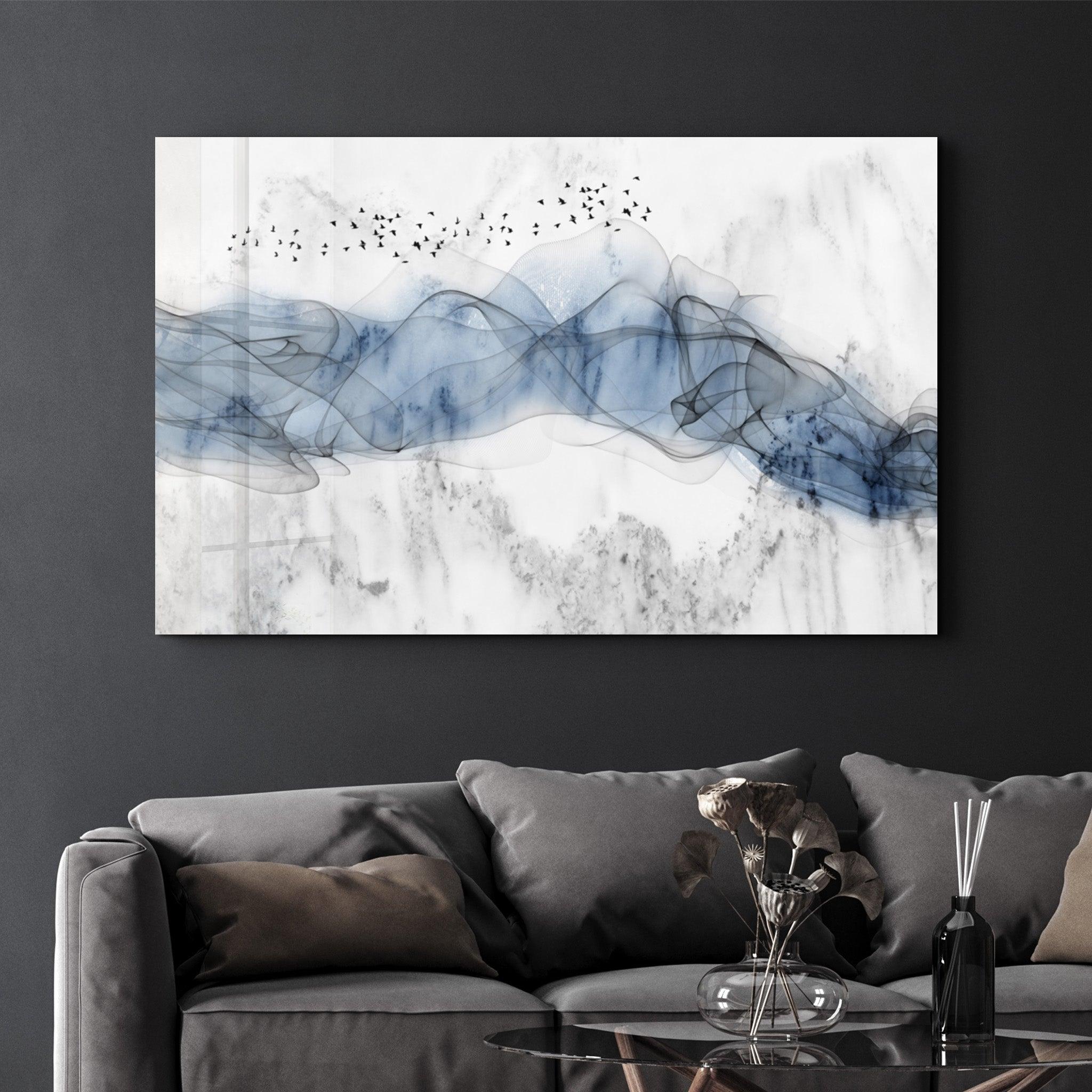 Abstract Flying Birds | Glass Wall Art - Artdesigna