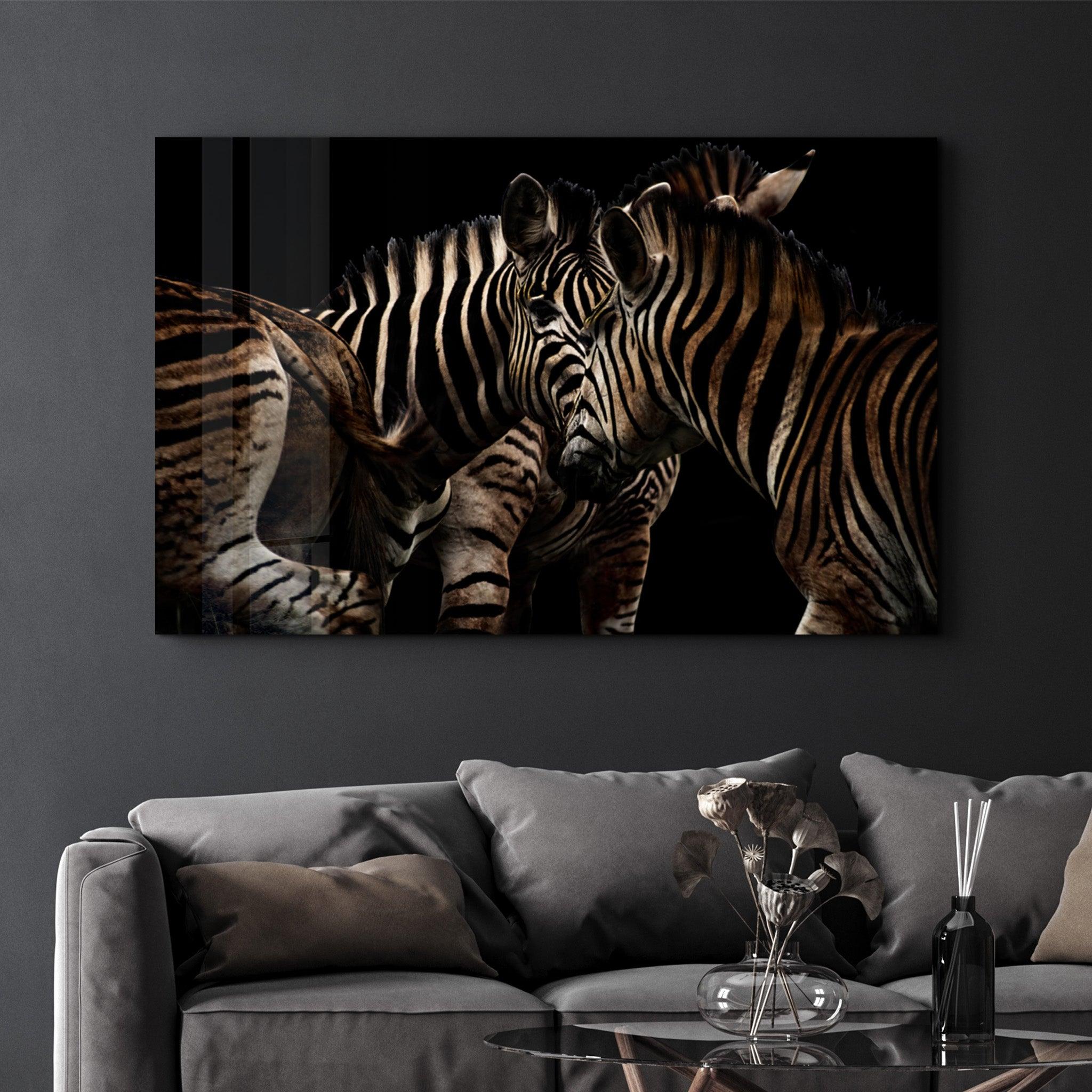 Zebra Family | Glass Wall Art - Artdesigna