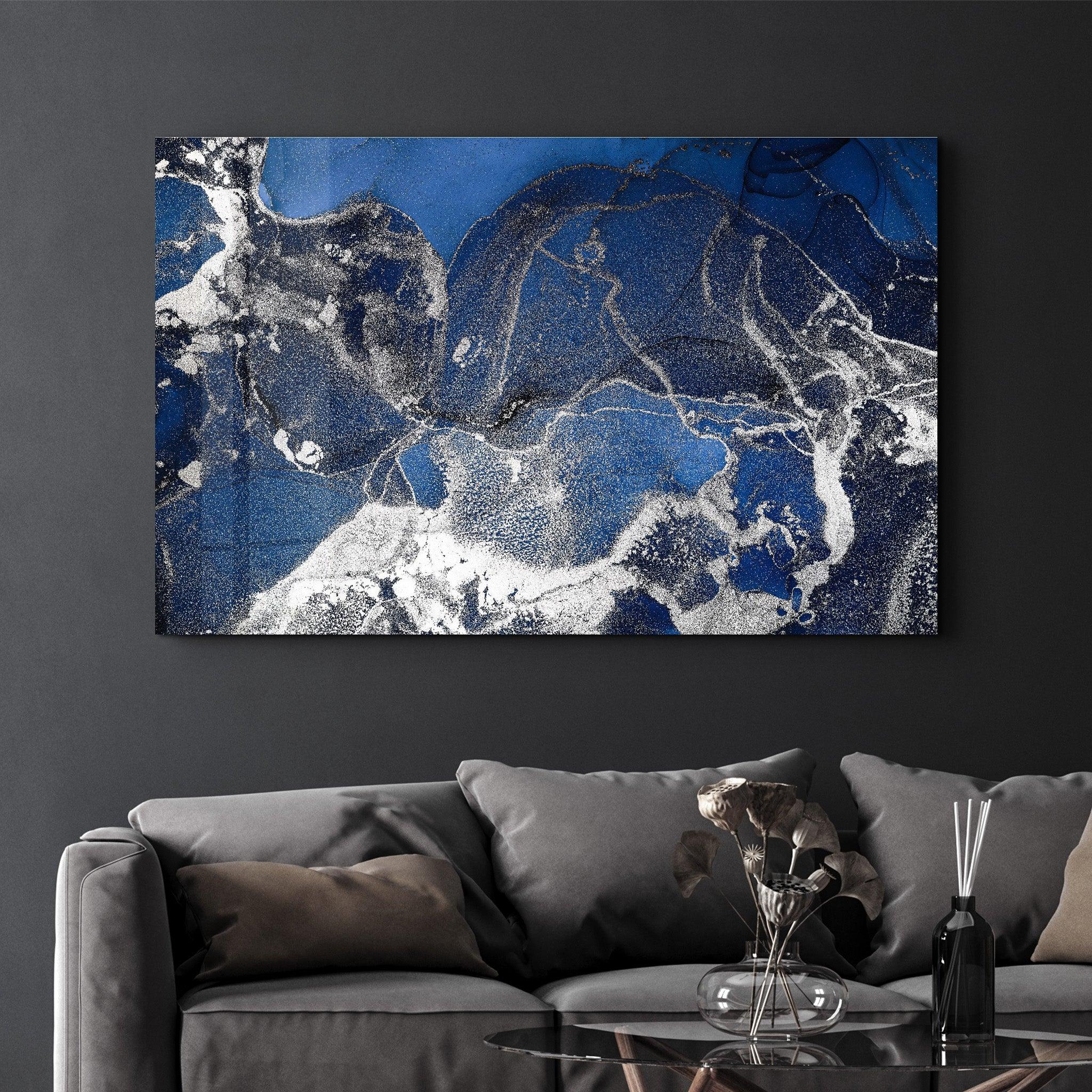 Dark Blue Wave Pattern V4 | Glass Wall Art - Artdesigna