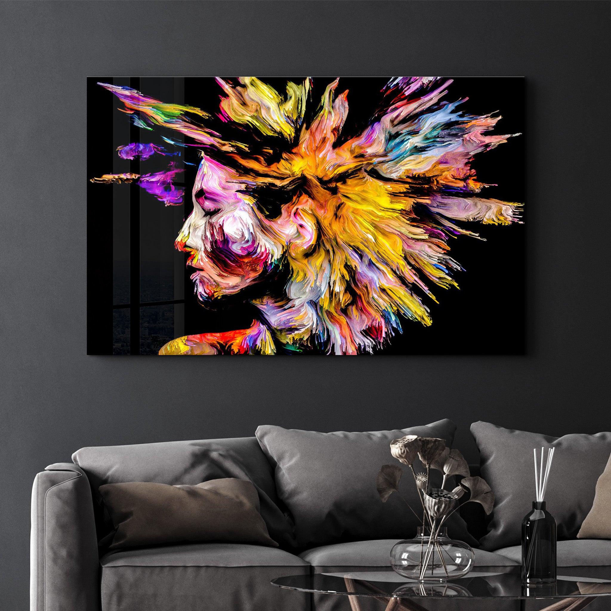 Abstract Colorful Woman Portrait V1 | Glass Wall Art - Artdesigna