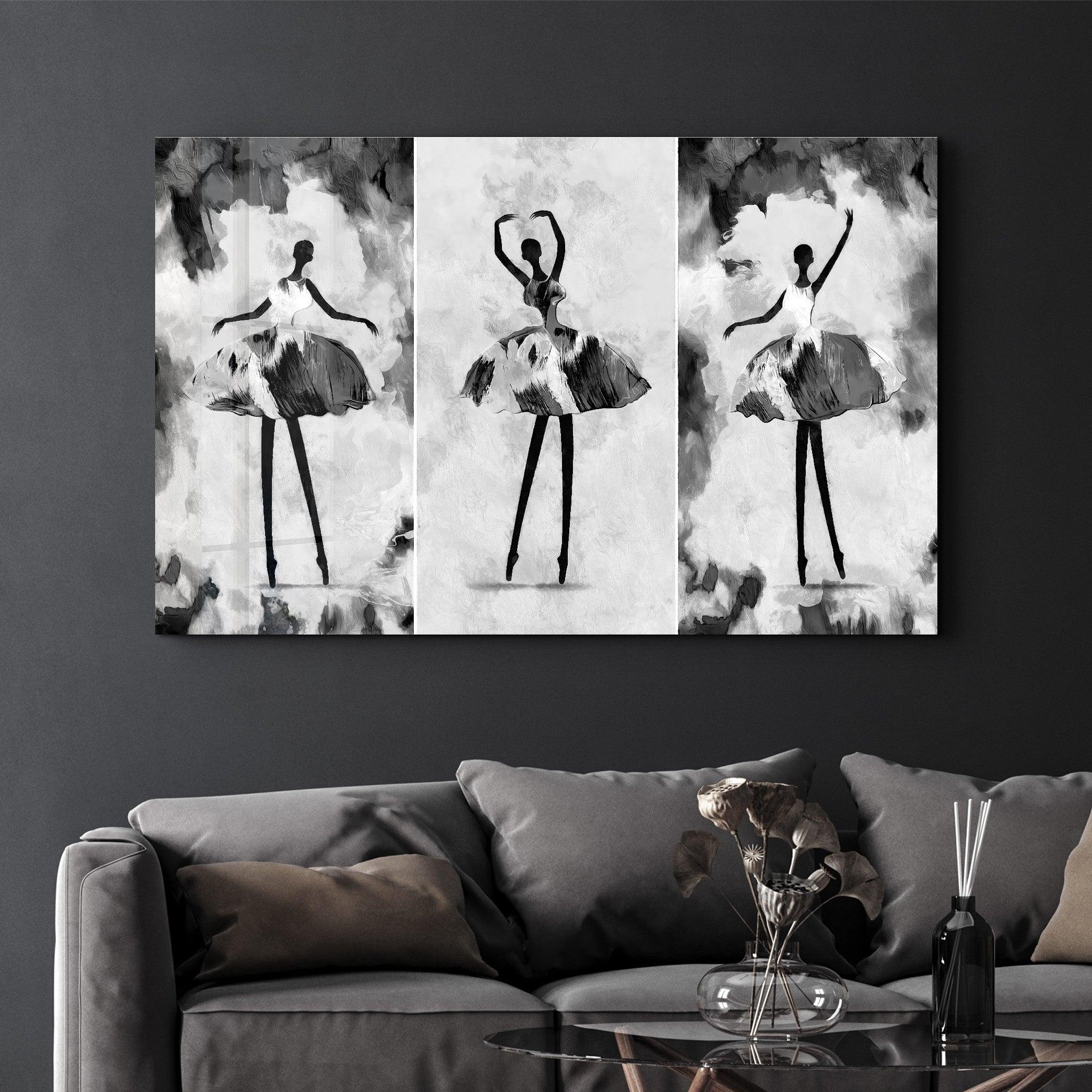 Black and White Ballerina | Glass Wall Art - Artdesigna