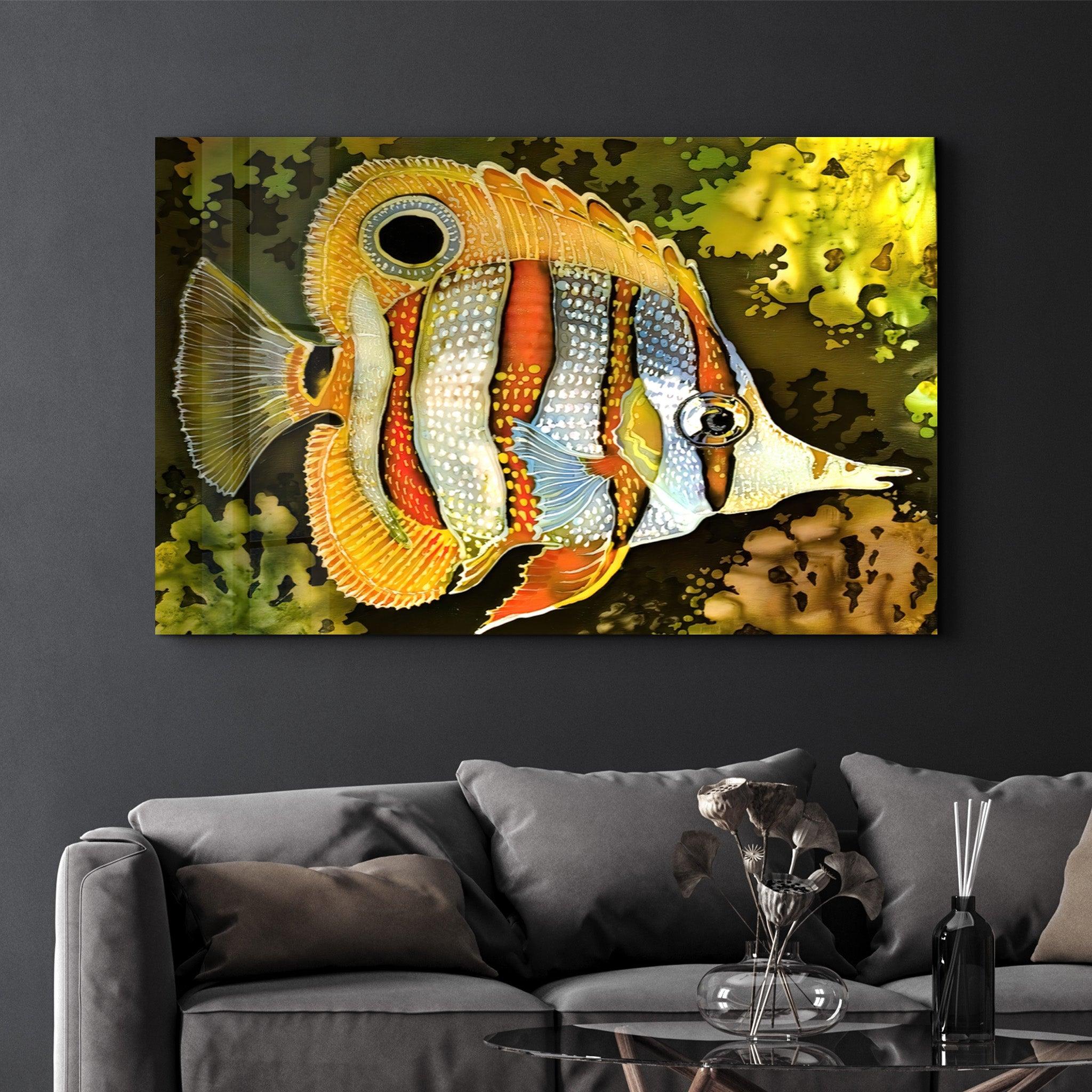 Batik Fish | Glass Wall Art - Artdesigna