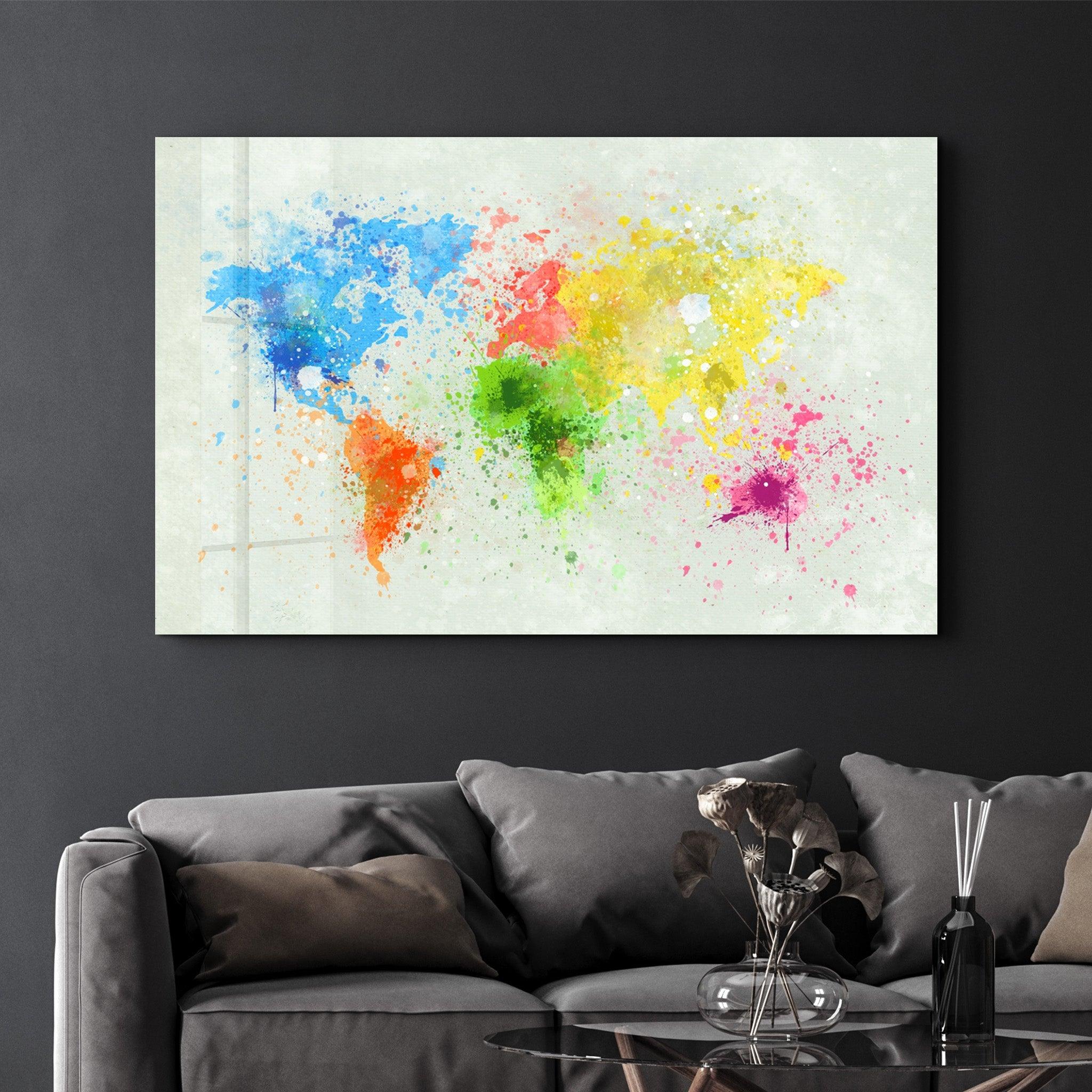 Rainbow World Map | Glass Wall Art - Artdesigna