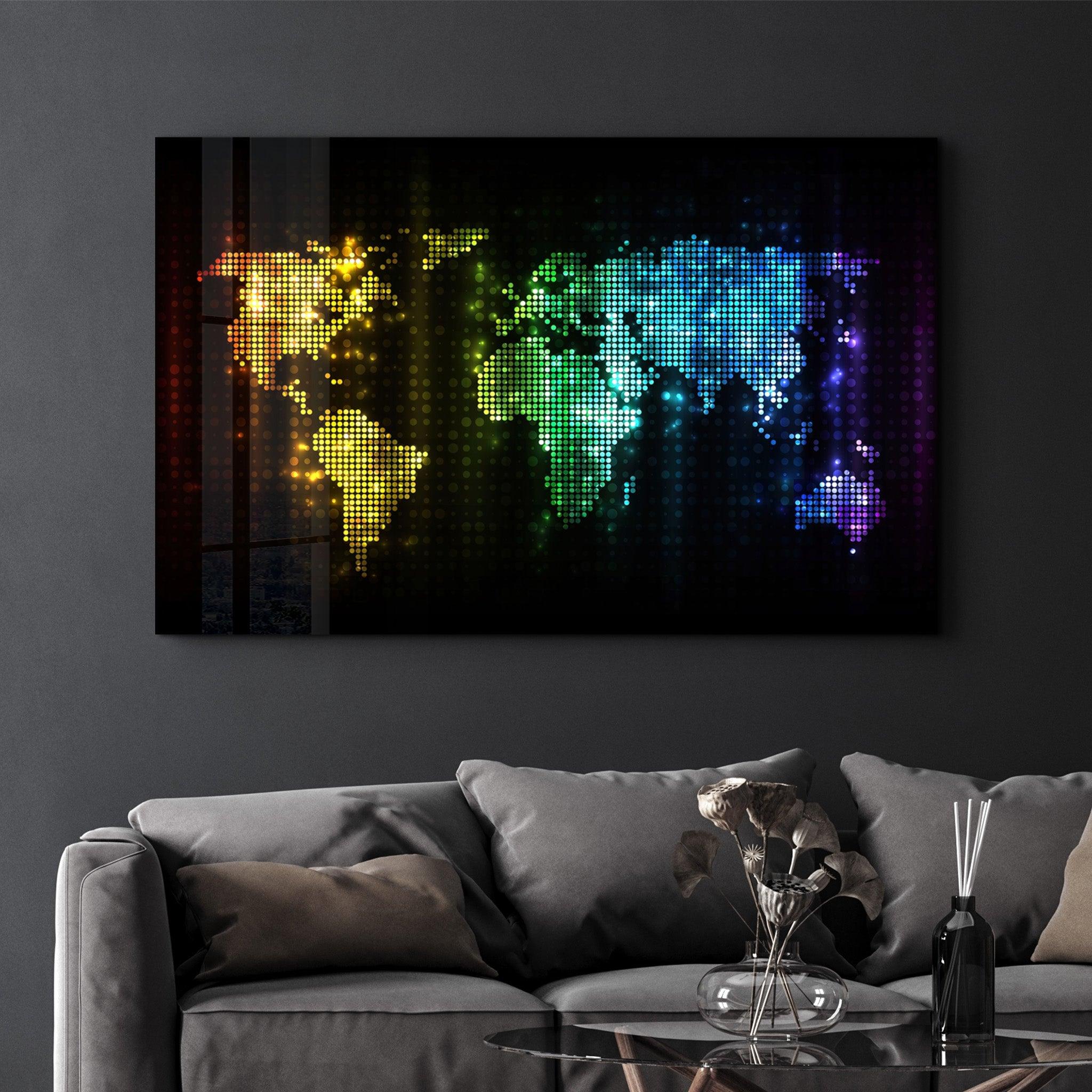 Colorful World Map | Glass Wall Art - Artdesigna