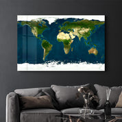 Satellite World Map | Glass Wall Art - Artdesigna