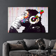 Banksy Monkey Beat Glass Wall Art - Artdesigna