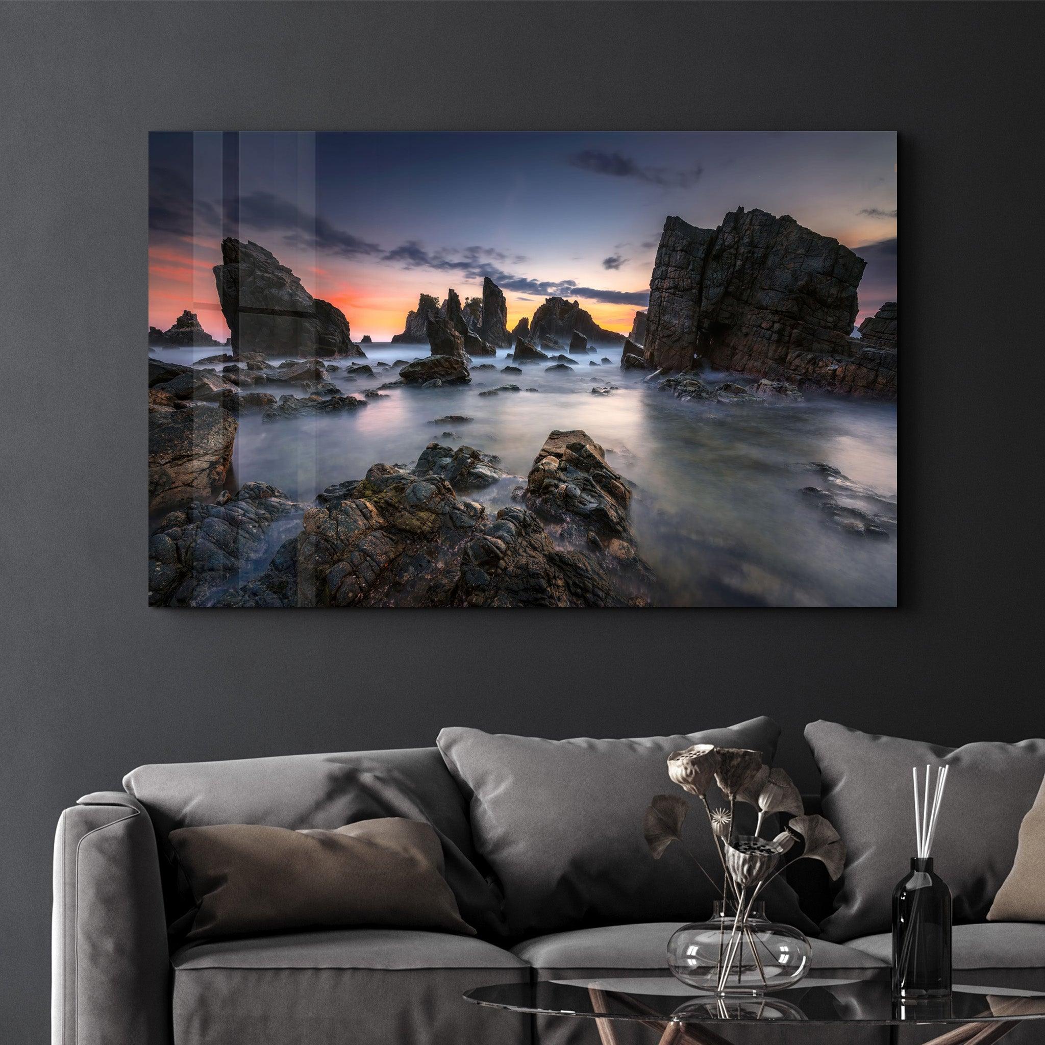 Foggy Island | Glass Wall Art - Artdesigna