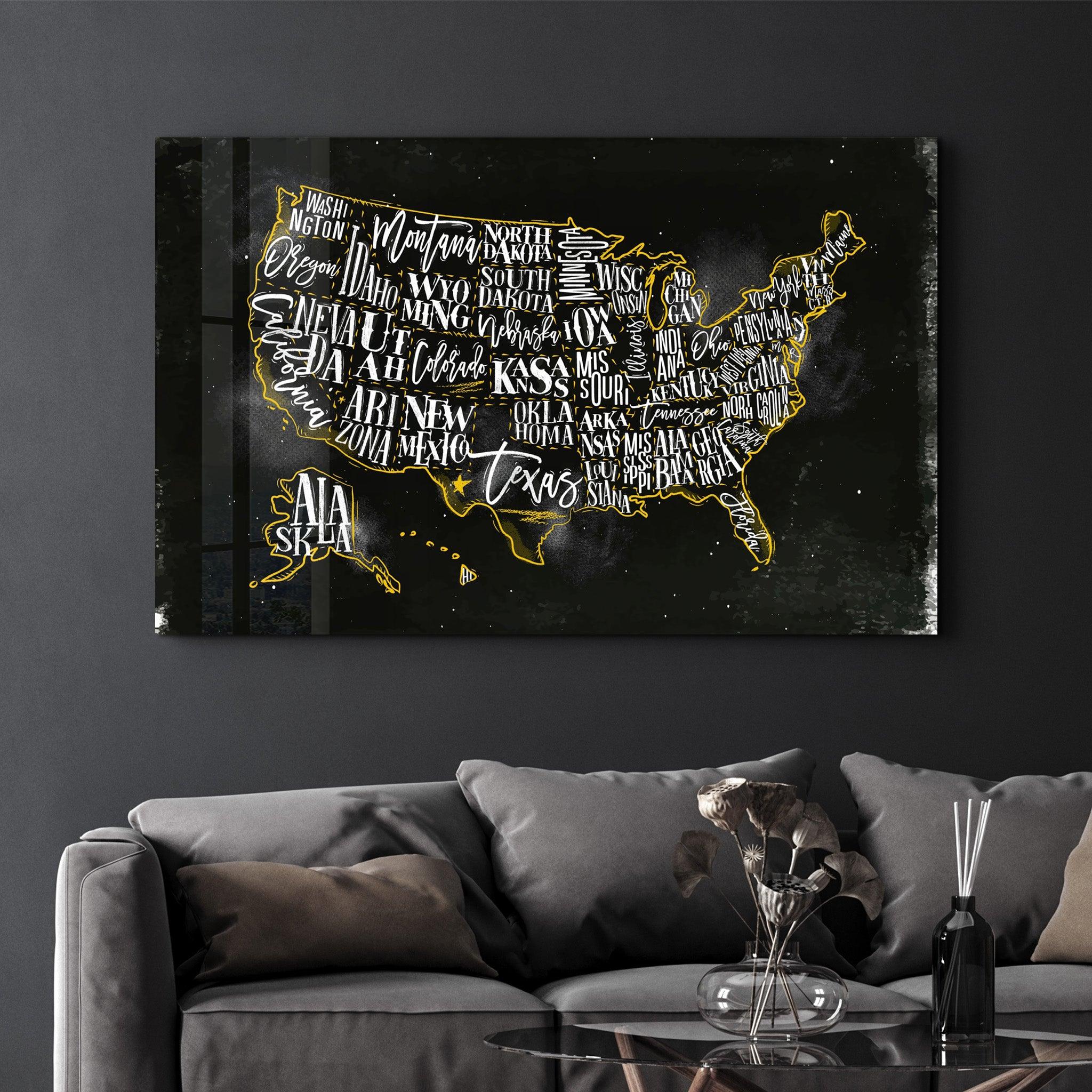 The US Map | Glass Wall Art - Artdesigna