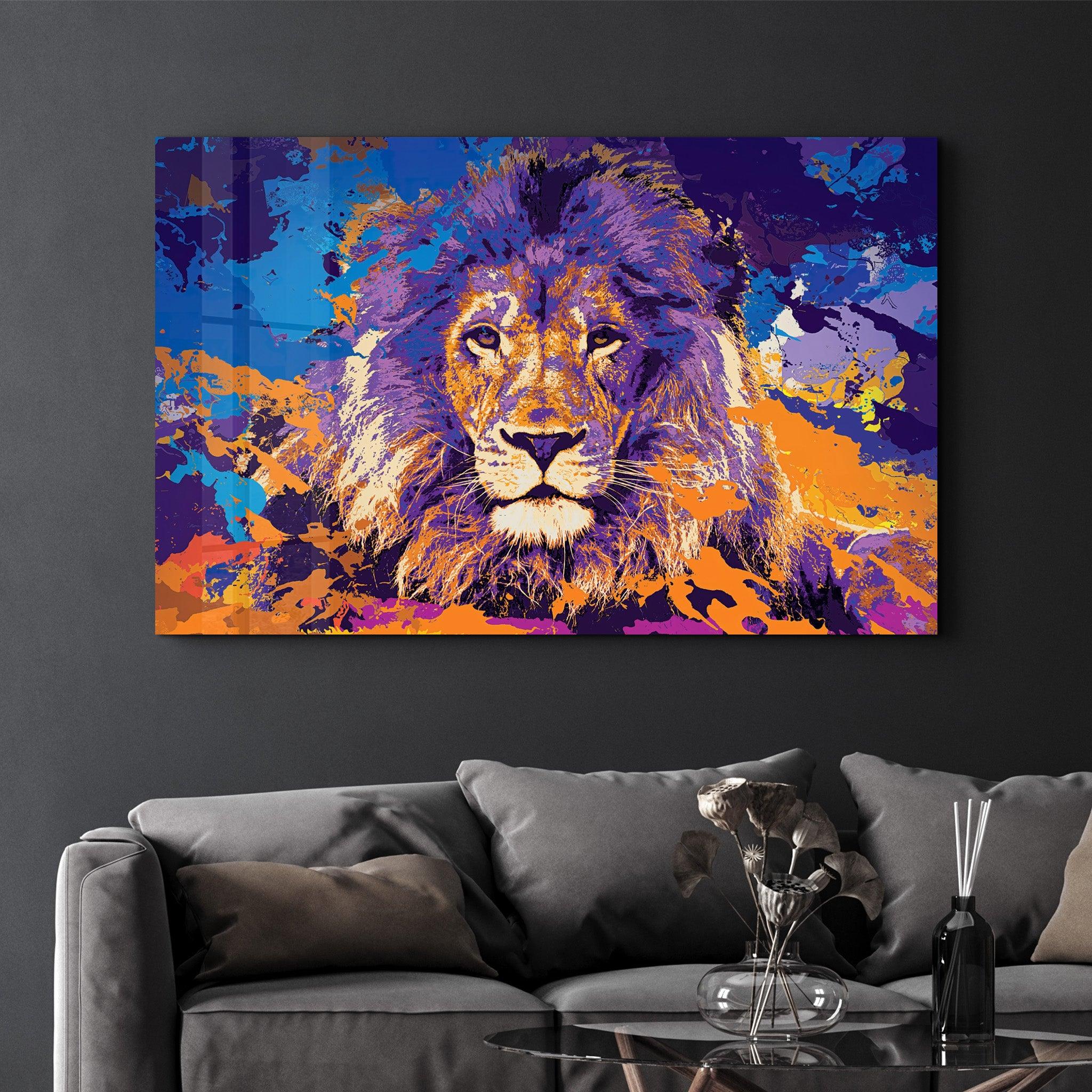 The Lion In Colors | Glass Wall Art - Artdesigna