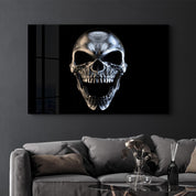 Silver Skull | Glass Wall Art - Artdesigna