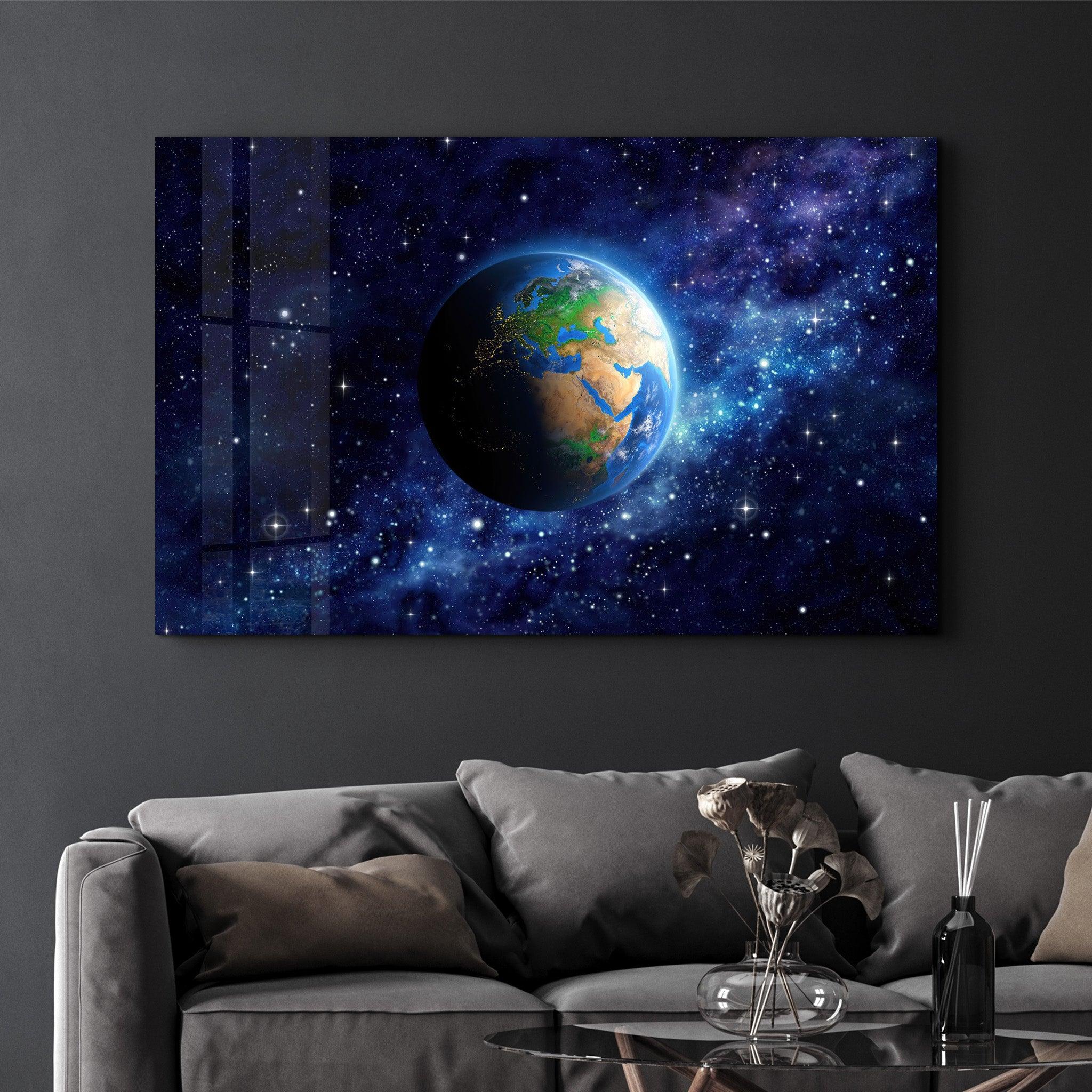 Earth In Space | Glass Wall Art - Artdesigna