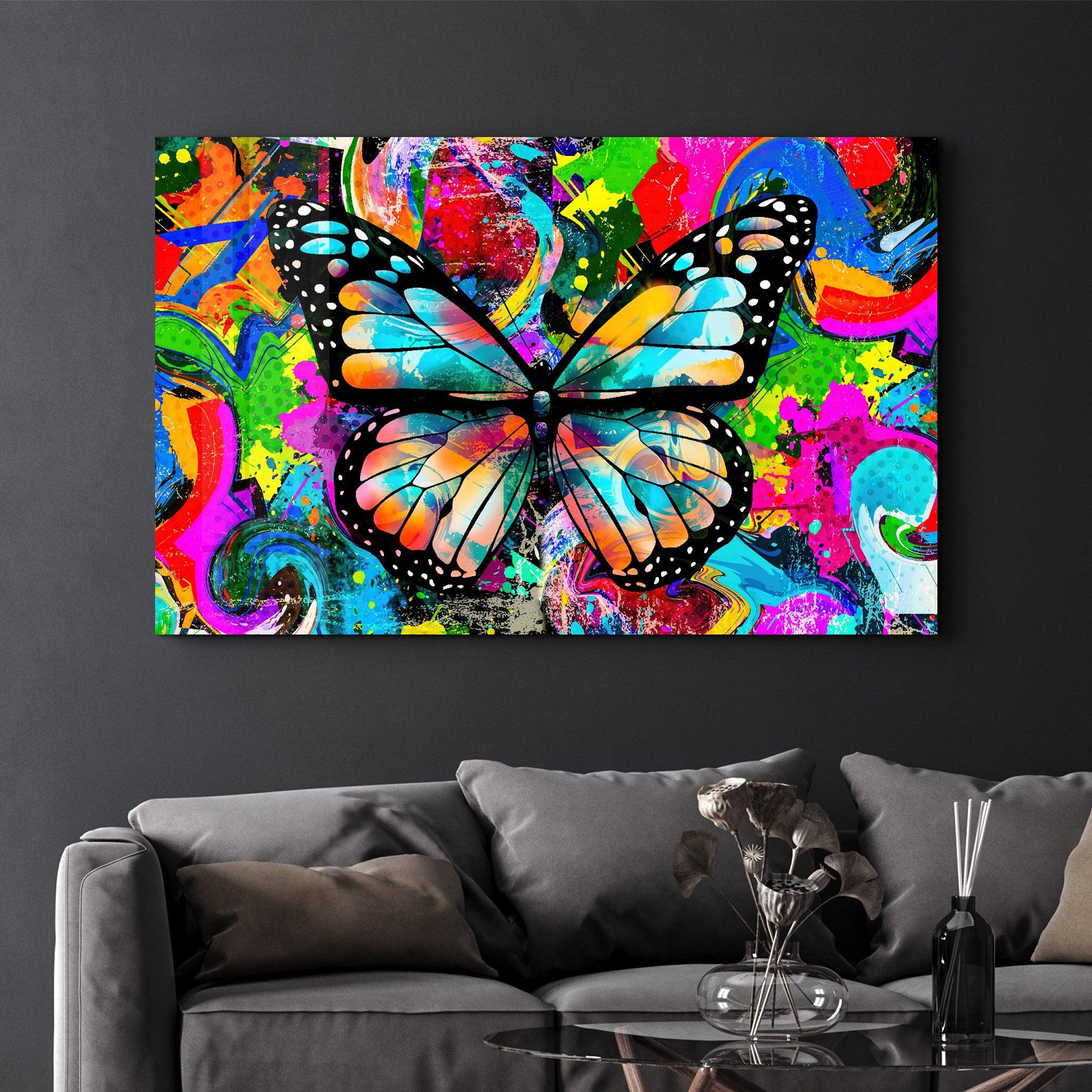 Colorful Butterfly | Glass Wall Art - Artdesigna