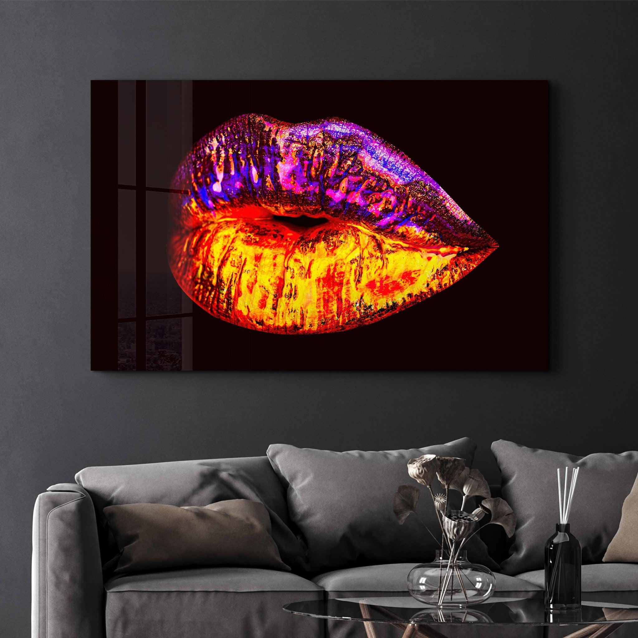 Neon Lip | Glass Wall Art - Artdesigna