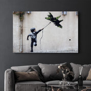 Banksy - fighter jet kite | Glass Wall Art - Artdesigna