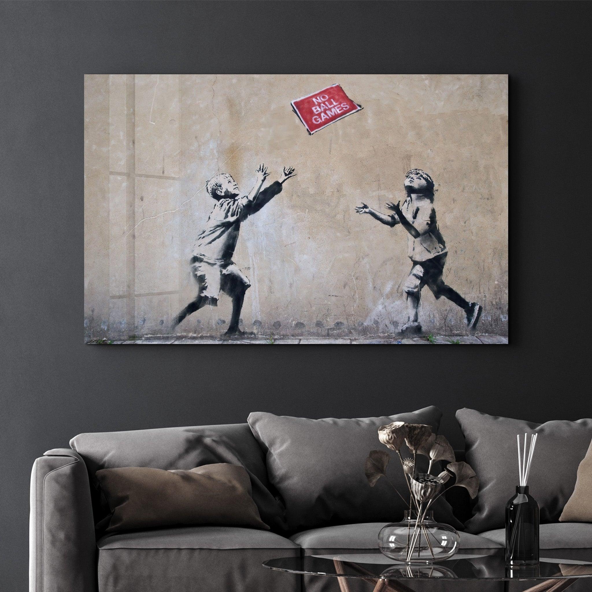 Banksy - No Ball Games | Glass Wall Art - Artdesigna