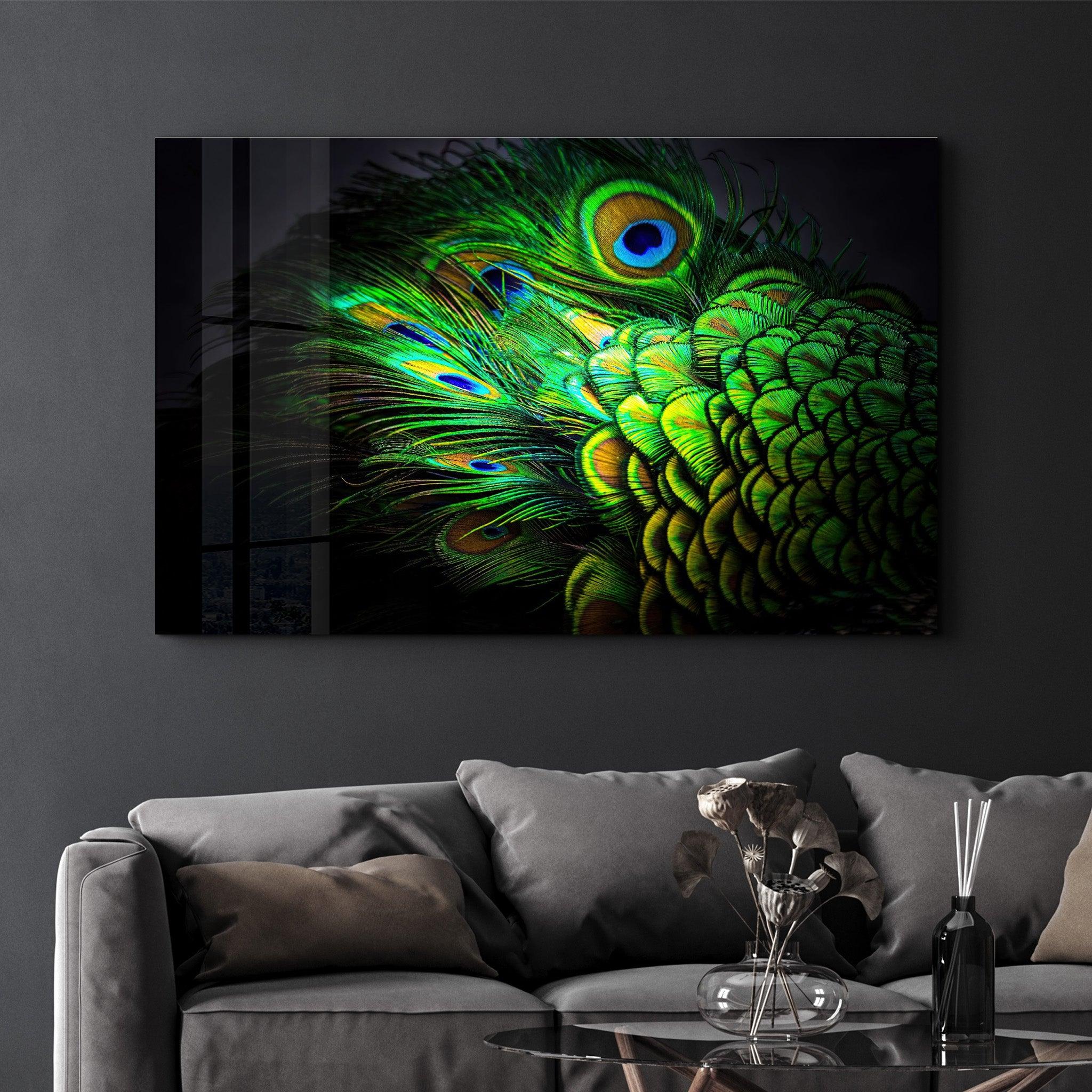 Peacock Feather | Glass Wall Art - Artdesigna