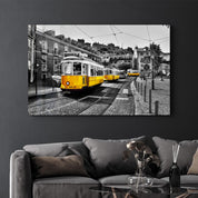 Yellow Tram (Lisbon) | Glass Wall Art - Artdesigna