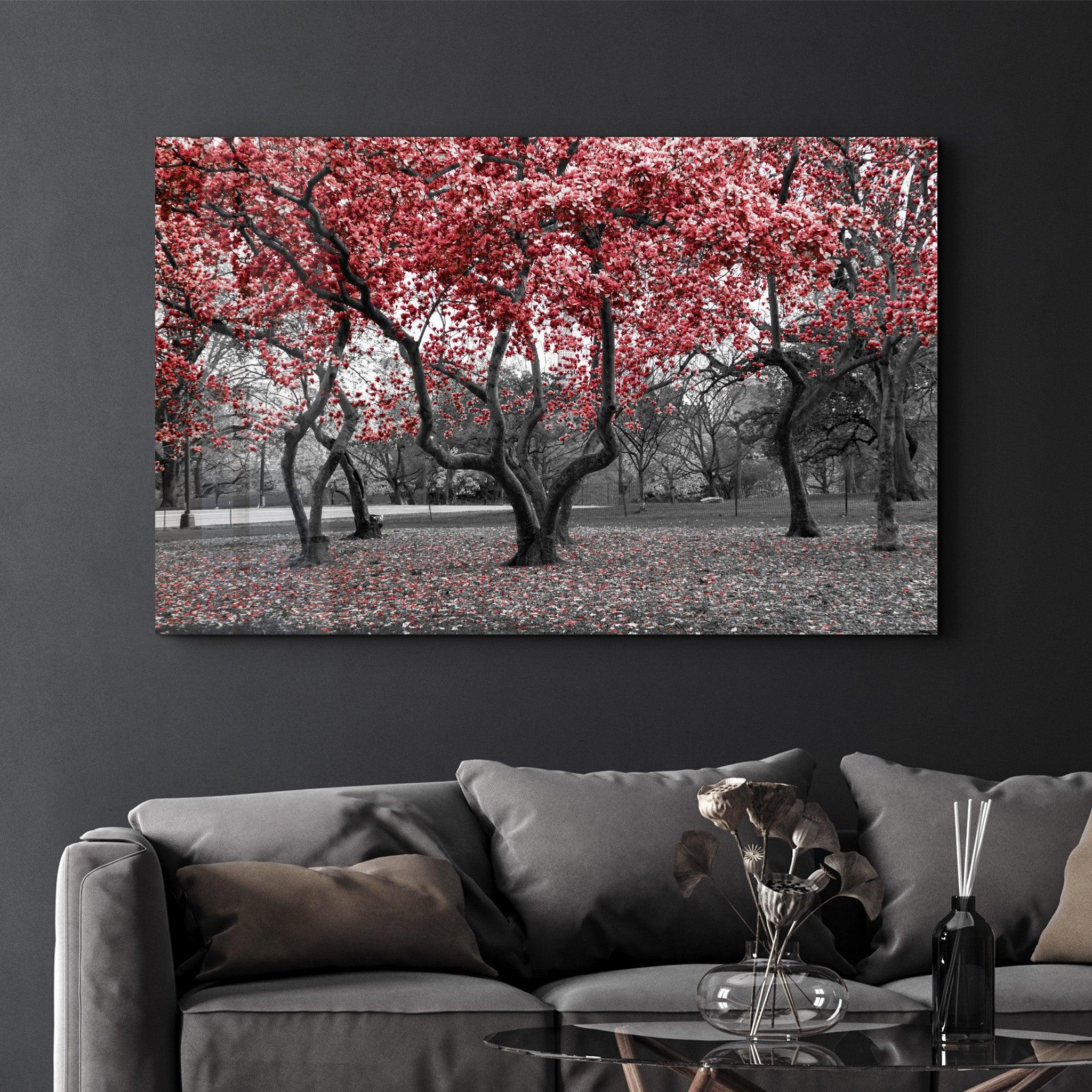 Red Tree 2 | Glass Wall Art - Artdesigna