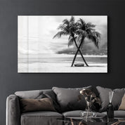 Black and White Palm Trees | Glass Wall Art - Artdesigna