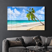 Palm Tree & Beach | Glass Wall Art - Artdesigna