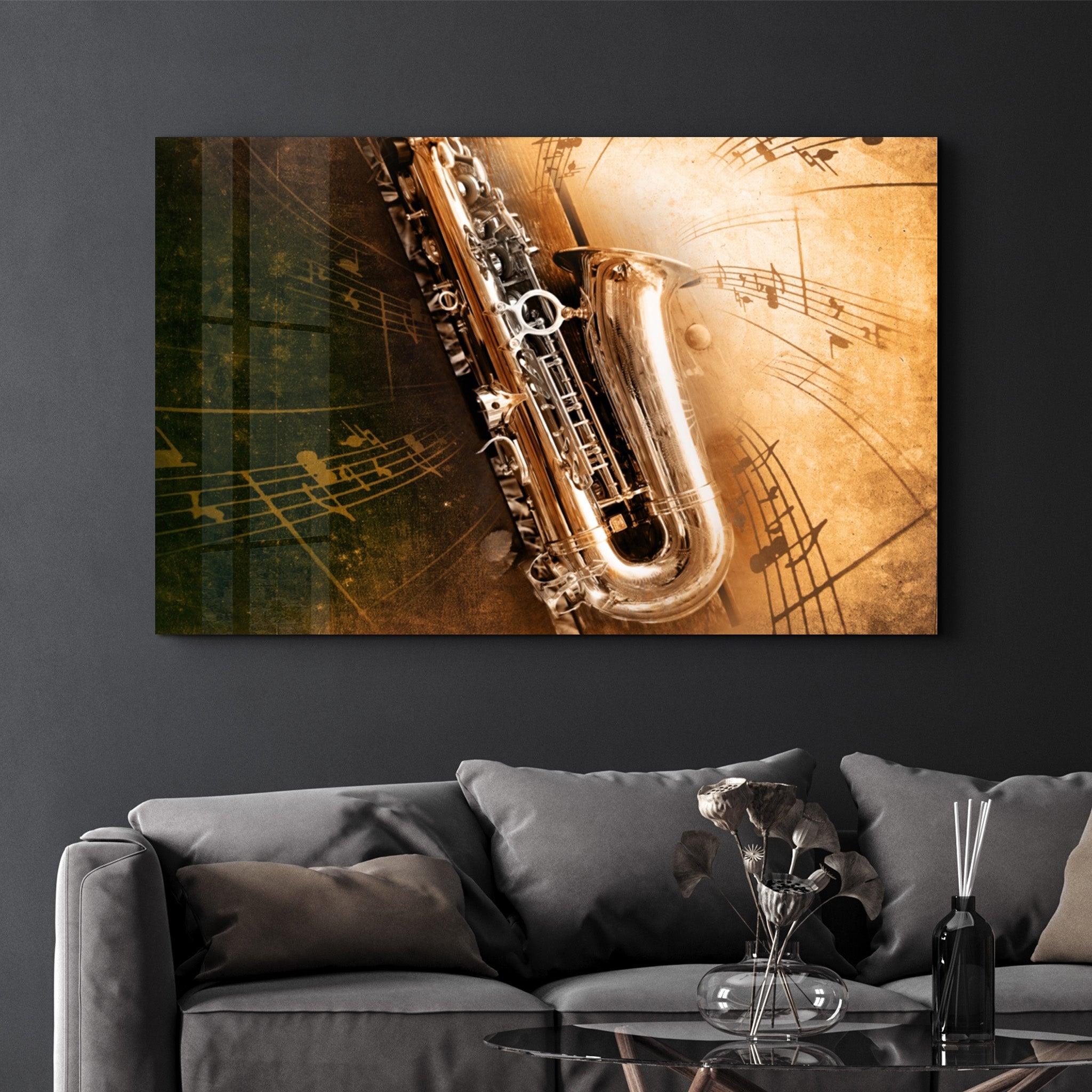 Music (Saxophone) | Glass Wall Art - Artdesigna