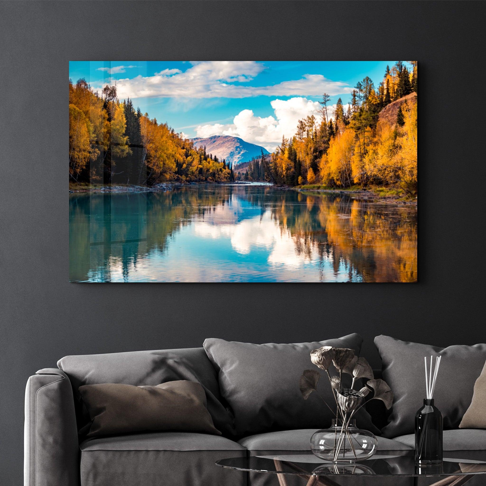 The Reflection in the Calm River | Glass Wall Art - Artdesigna