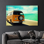 VW Minibus | Glass Wall Art - Artdesigna