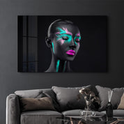 Neon Glow: The Silent Muse | Glass Wall Art - Artdesigna