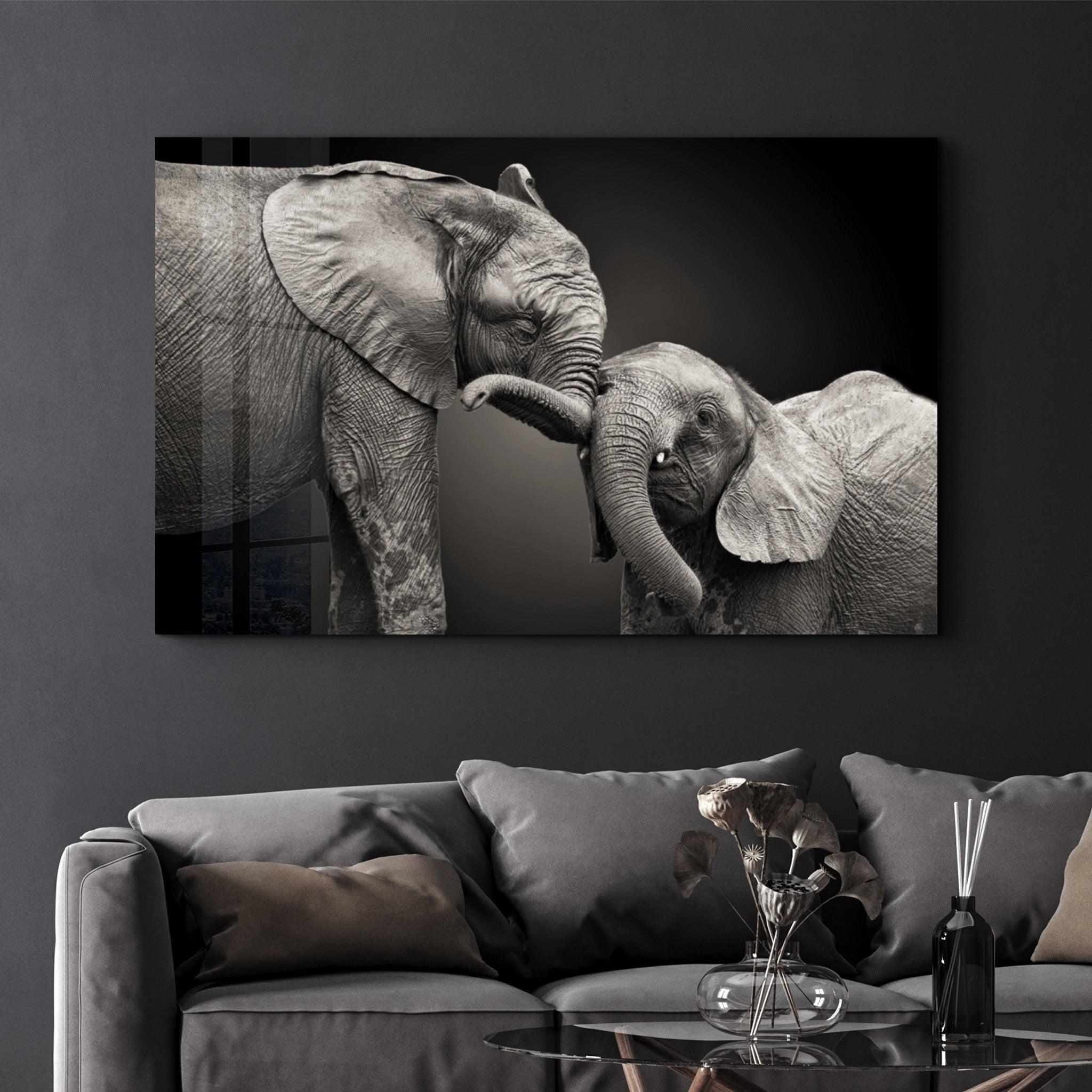 Elephants | Glass Wall Art - Artdesigna