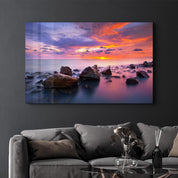 Sunset at Sea | Glass Wall Art - Artdesigna