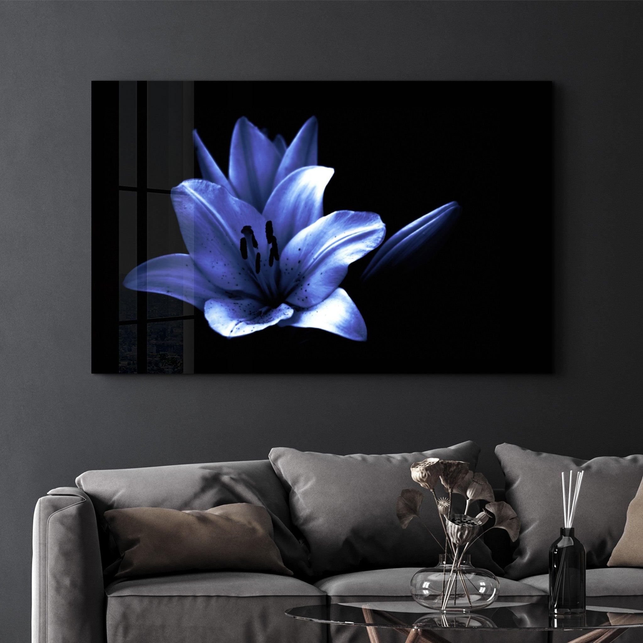 Beautiful Blue Flower | Glass Wall Art - Artdesigna