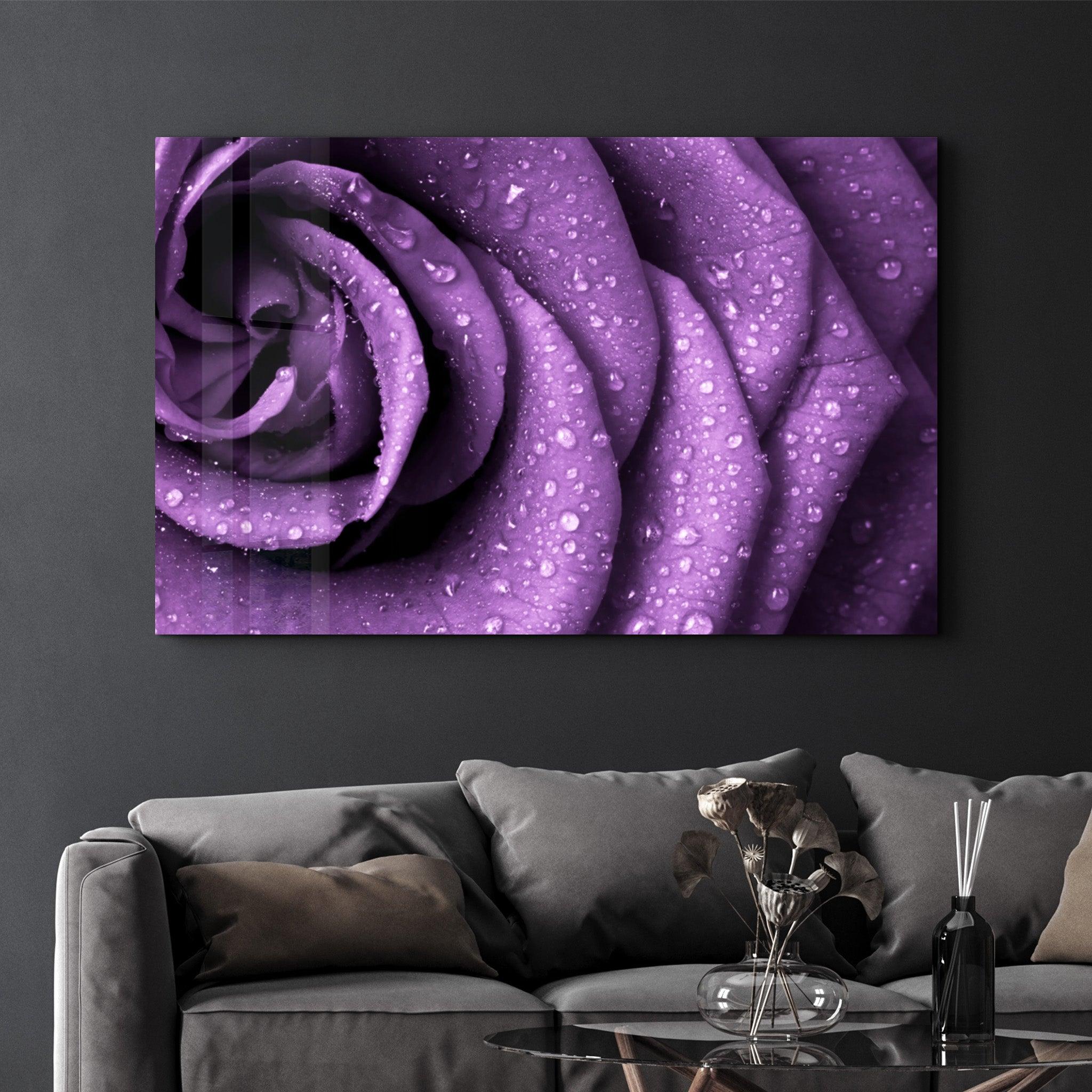 Purple Rose | Glass Wall Art - Artdesigna