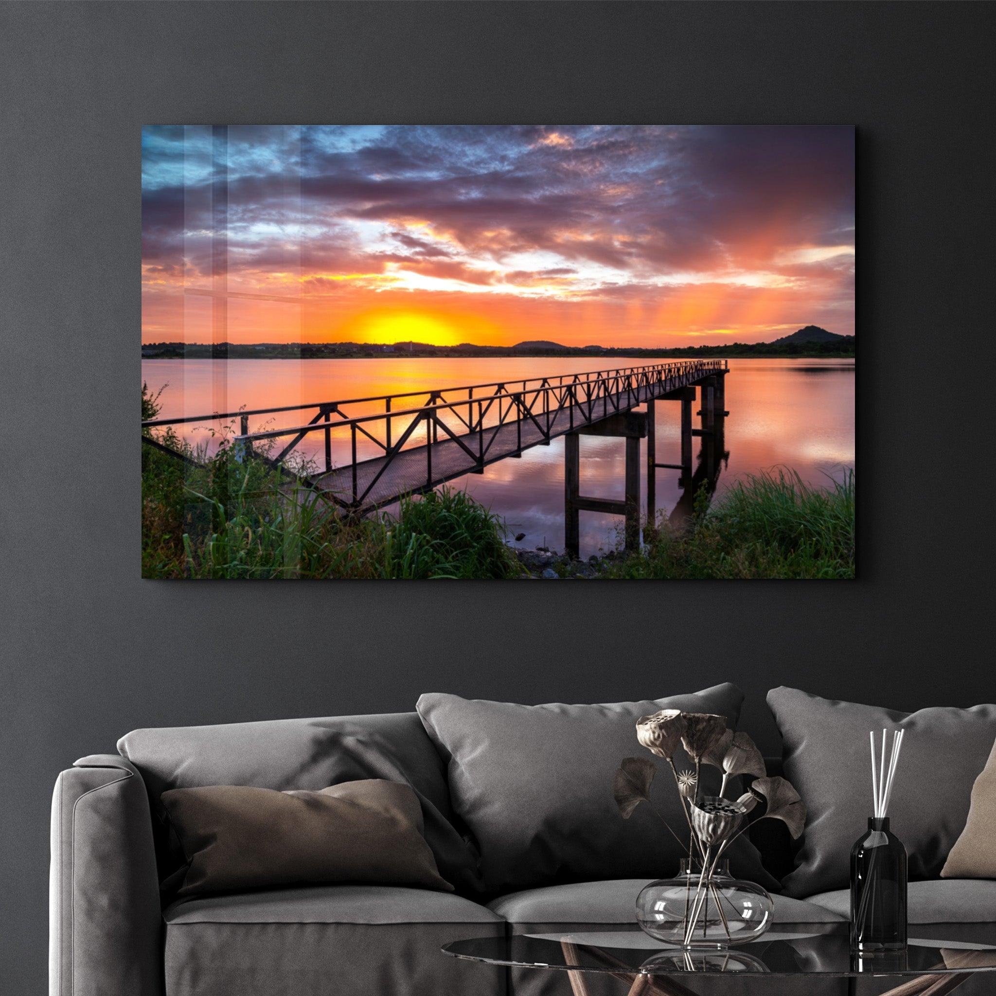 Sunset on the Beach | Glass Wall Art - Artdesigna