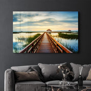 Long Pier on the Lake | Glass Wall Art - Artdesigna