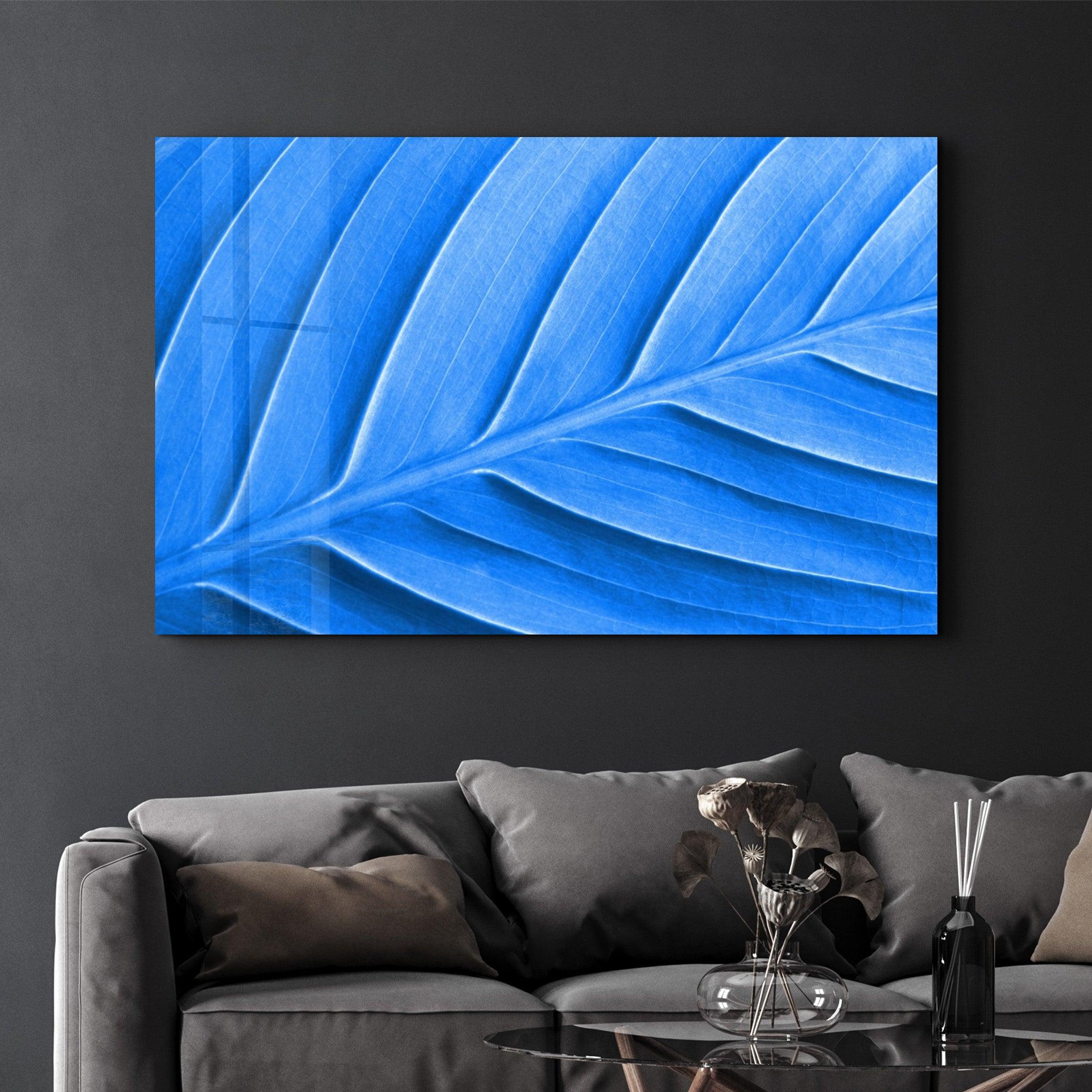 Blue Leaf | Glass Wall Art - Artdesigna